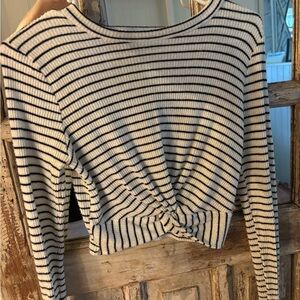 Soft Stripped long self cropped shirt